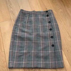 H&M Plaid Pencil Skirt with Buttons Details